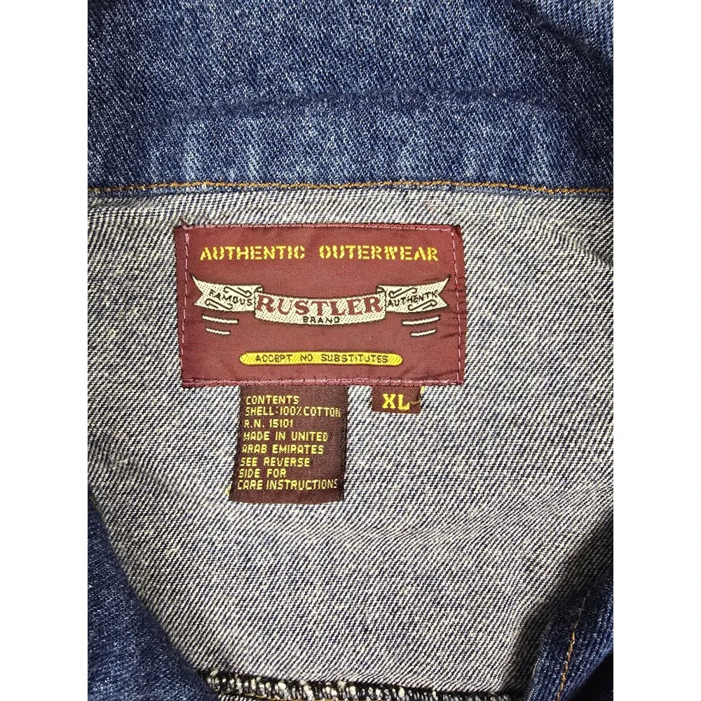 Vintage Rustler Denim Jacket Men XL Blue Trucker Coat Heavy Button Front